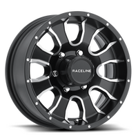 Raceline 860M Mamba 12x4in / 5x114.3 BP / 0mm Offset / 3.19mm Bore - Black & Machined Wheel