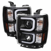 Spyder Chevy Silverado 1500 14-16 Projector Headlights Light Bar DRL Blk PRO-YD-CS14-LBDRL-BK