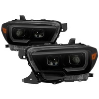 xTune 16-18 Toyota Tacoma SR/SR5 DRL Proj Headlights w/Turn Signal - Blk Smk (PRO-JH-TTA16-SR-BSM)