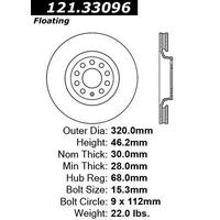 Centric 2001-2009 Audi A4 / 2005-2009 A4 Quattro Standard Front Brake Rotor