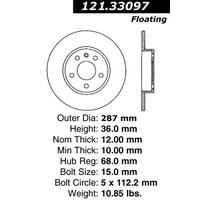 Centric 2001-2009 Audi A4 / 2005-2009 A4 Quattro Standard Rear Brake Rotor