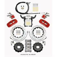 Wilwood AERO4 / MC4 Rear Kit 14.00 Drilled Red 2015-Up Mustang w/Lines & Cables