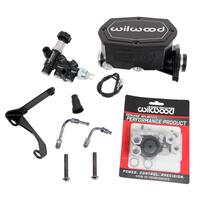 Wilwood Compact Tandem M/C - 1.12in Bore - w/Bracket and Valve - Black