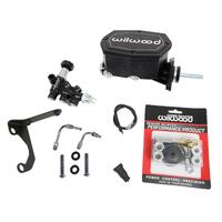 Wilwood Compact Tandem M/C - 15/16in Bore w/Bracket and Valve fits Mustang (Pushrod) - Black