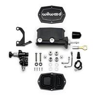 Wilwood Compact Tandem M/C - 1.12in Bore w/Bracket and Valve fits Mustang (Pushrod) - Black