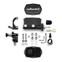 Wilwood Compact Tandem M/C - 1.12in Bore w/RH Bracket and Valve (Mustang Pushrod) - Black